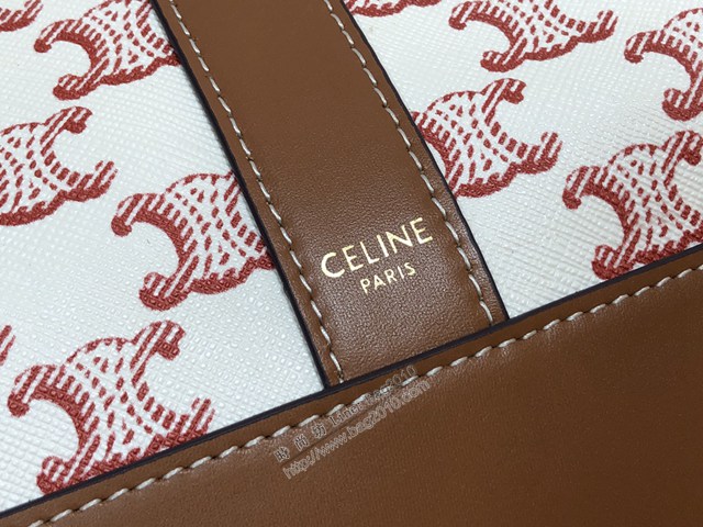 Celine專櫃賽琳2022新款七夕系列TRIOMPHE紅色花料帆布中號水桶包 191132 sldj2391